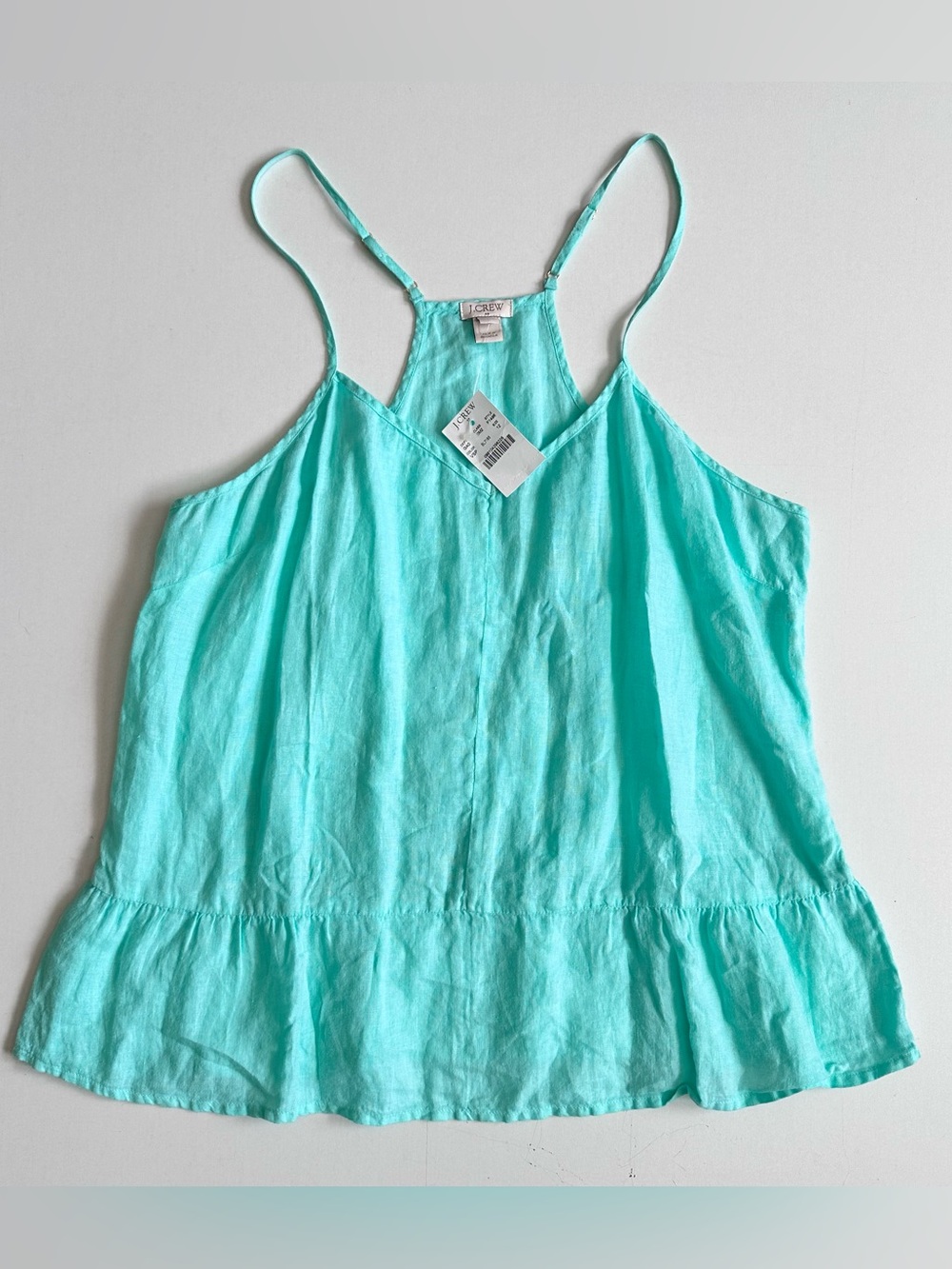 J. Crew Aqua Ruffle-Hem Linen Camisole Tank Top Size 12